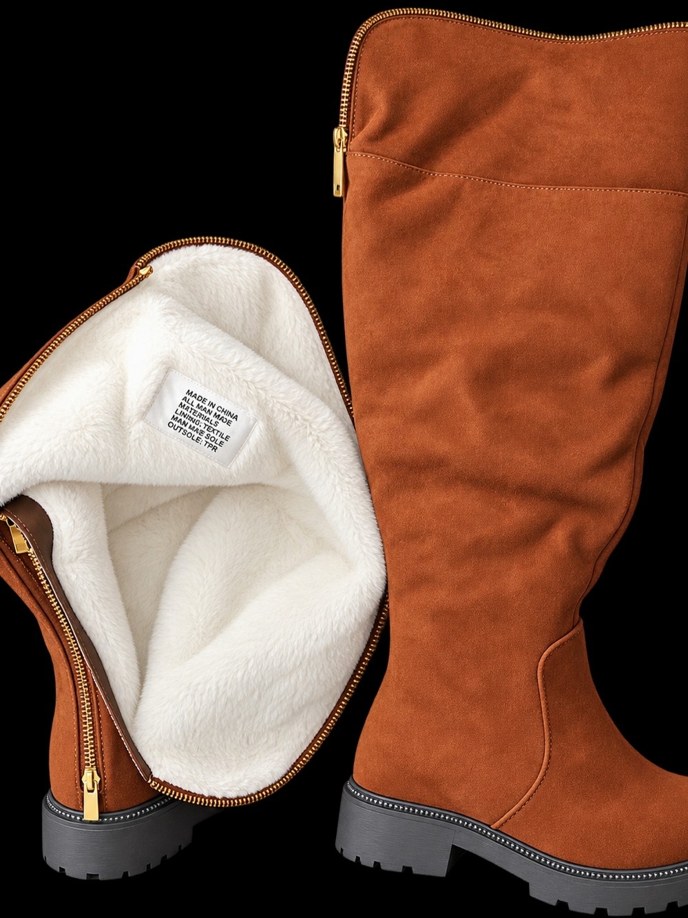 JustFab Tall Suede-Look Zip Boots in Chestnut Brown
